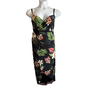 Rachel Rachel Roy Black Tropical Print Floral Long Wrap Dress SKU0586